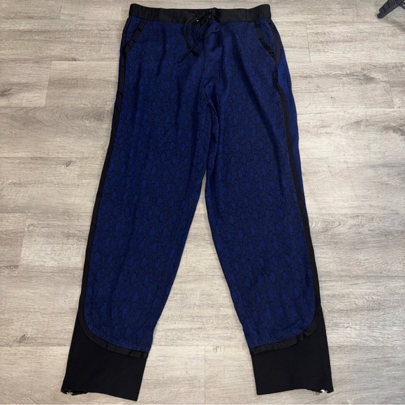 3.1 Phillip lim black/blue patterned silk trim joggers size 12 EUC - Picture 1 of 10